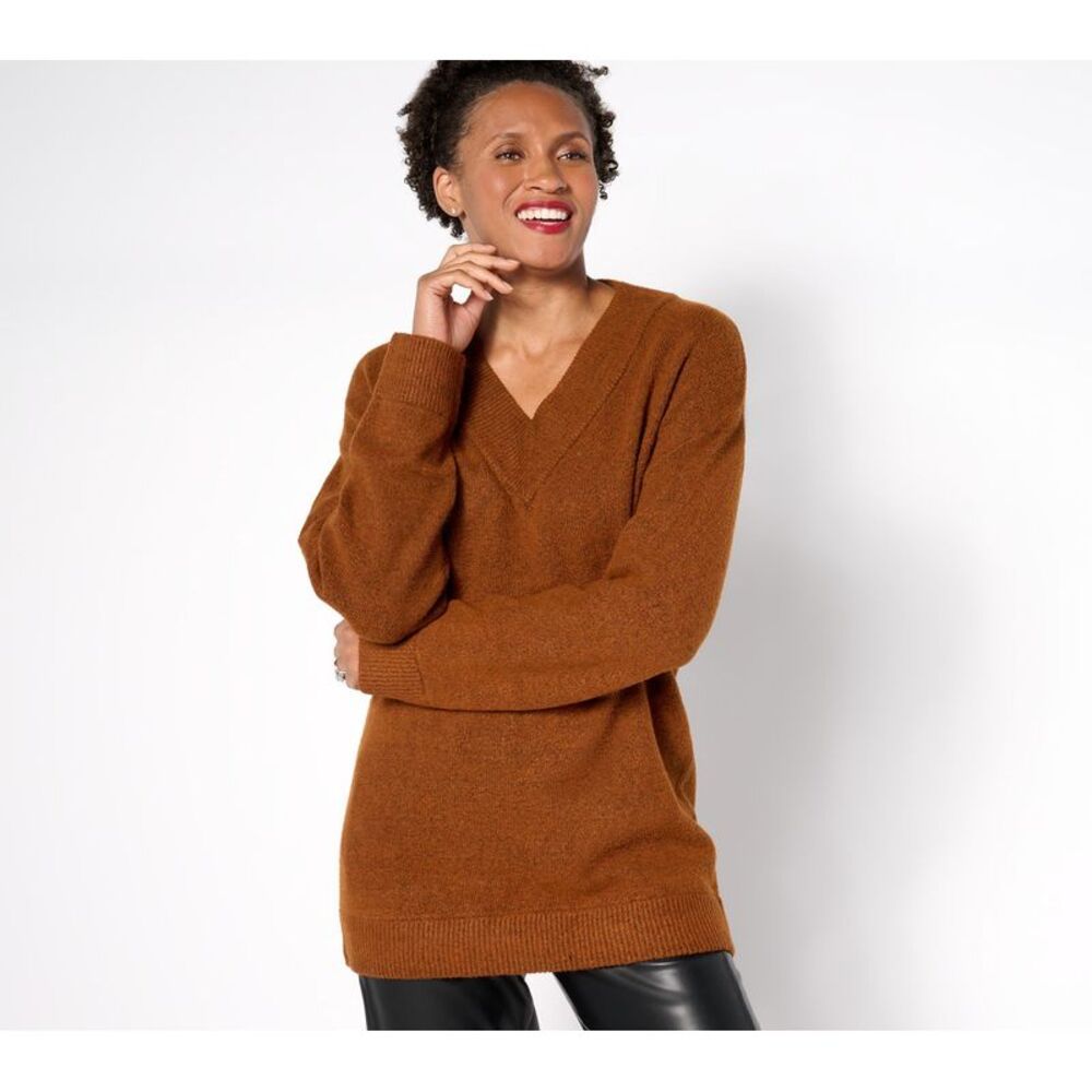 SUNNYLiFE Women's Top Plus Sz Sweater 3X Relaxed V-Neck Brown A670717